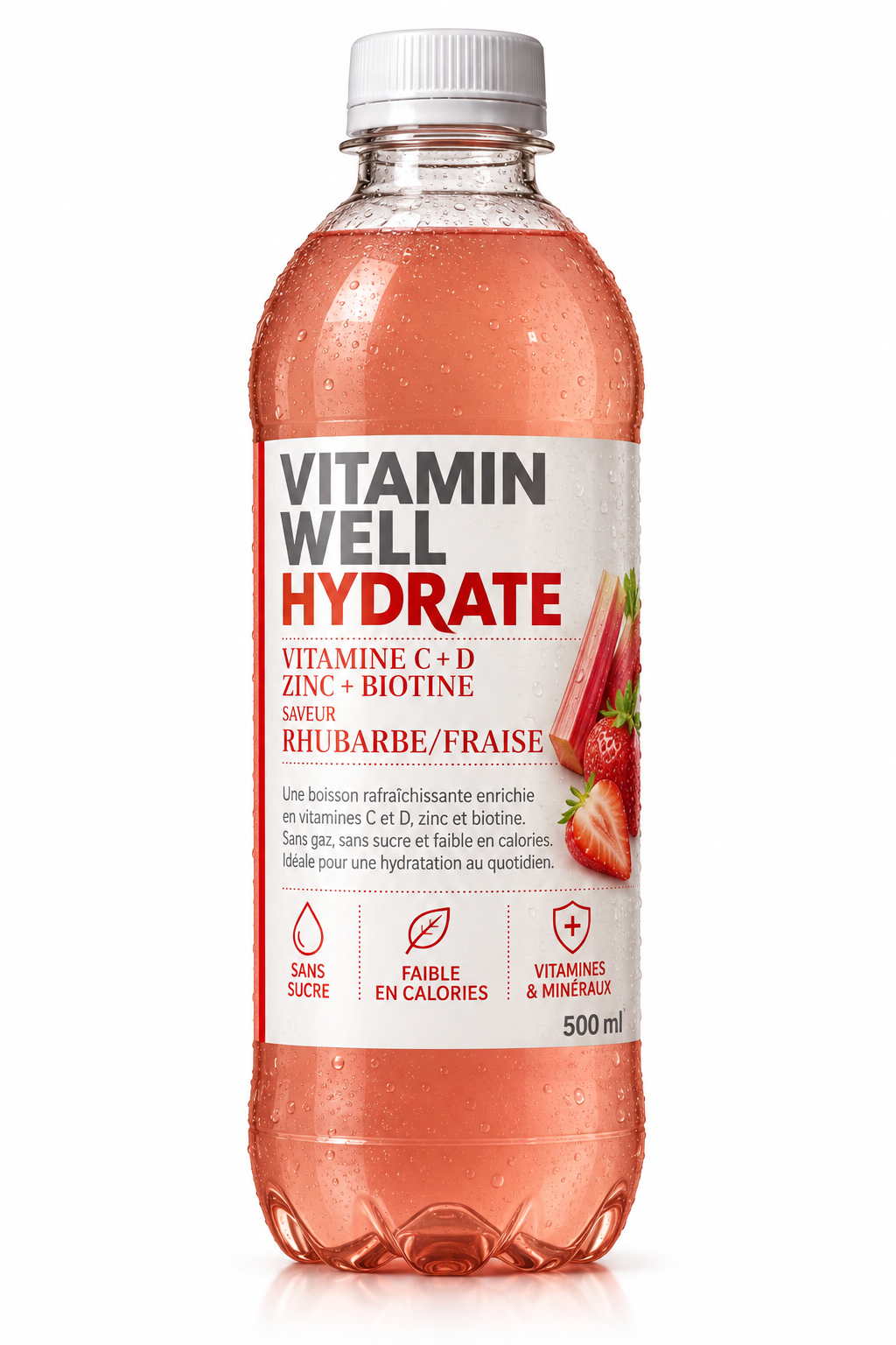 Vitamin Well Hydrate – Rhubarbe/Fraise – 500 ml 🍓