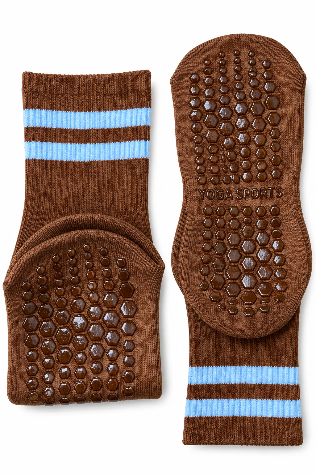 Chaussettes antidérapantes Yoga & Pilates – Marron / Bleu ciel 🧘
