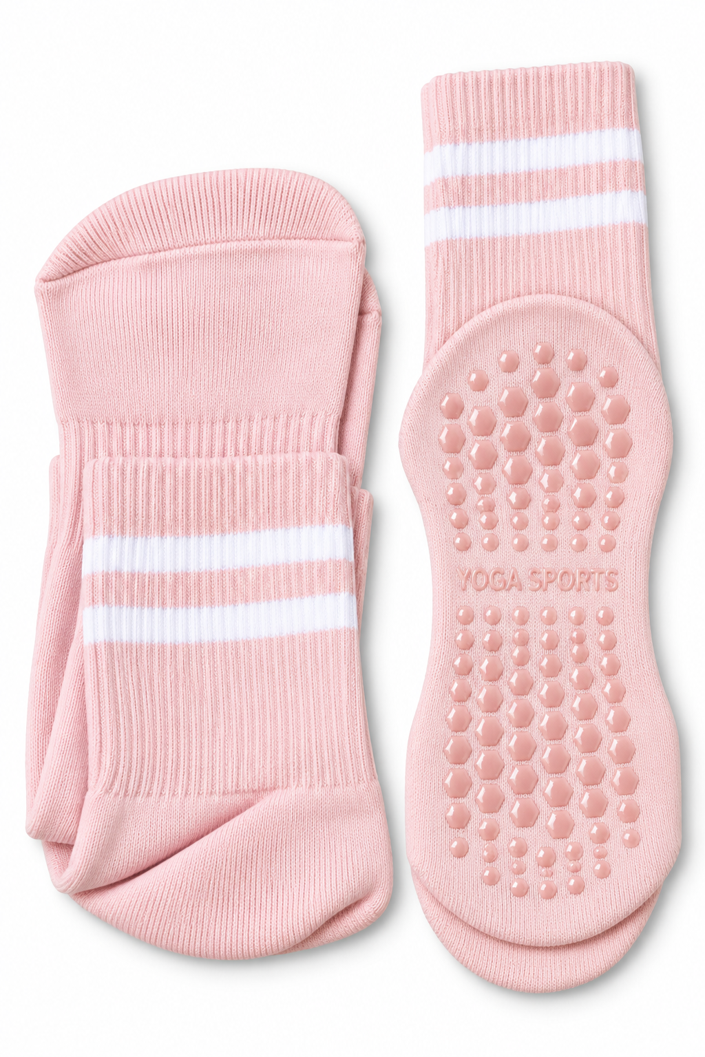 Chaussettes antidérapantes Yoga & Pilates – Rose Poudré / Blanc 🩷🤍
